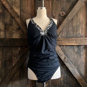 ASSETS by Sara Blakely Black Zebra Trim One Piece Swimsuit